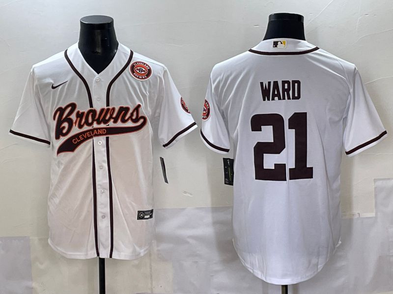 Men 2025 Cleveland Browns #21 Ward White Joint Name Nike Limited NFL Jersey style 5